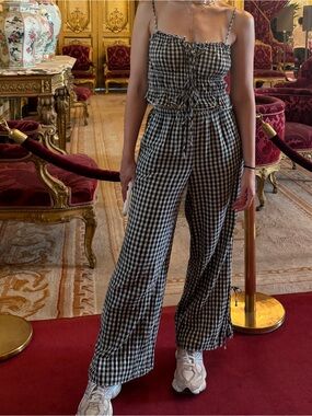 American Eagle Outfitters Black & White Gingham Wide-Leg Jumpsuit